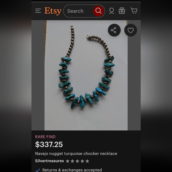 Genuine Navajo Native American 1940s chunk necklace turquoise - Picture 1 of 2